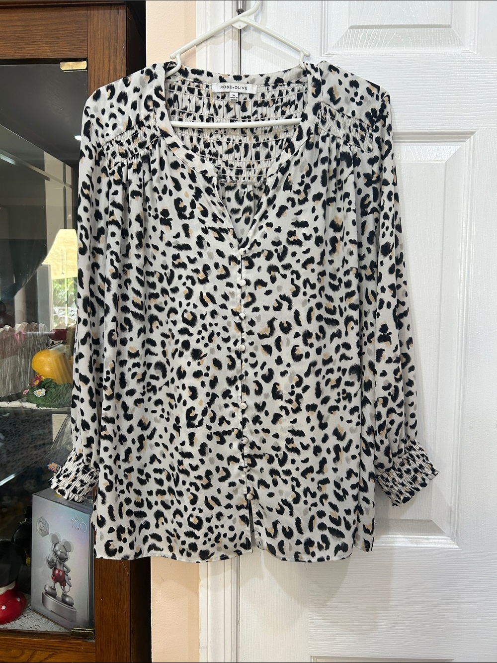 Rose & Olive Ivory Leopard-Print Button Front Blouse